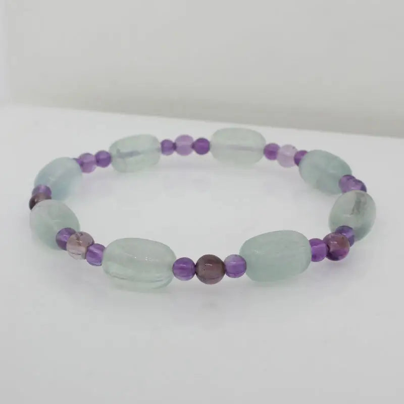 Fluorite and Amethyst Elastic Bracelet