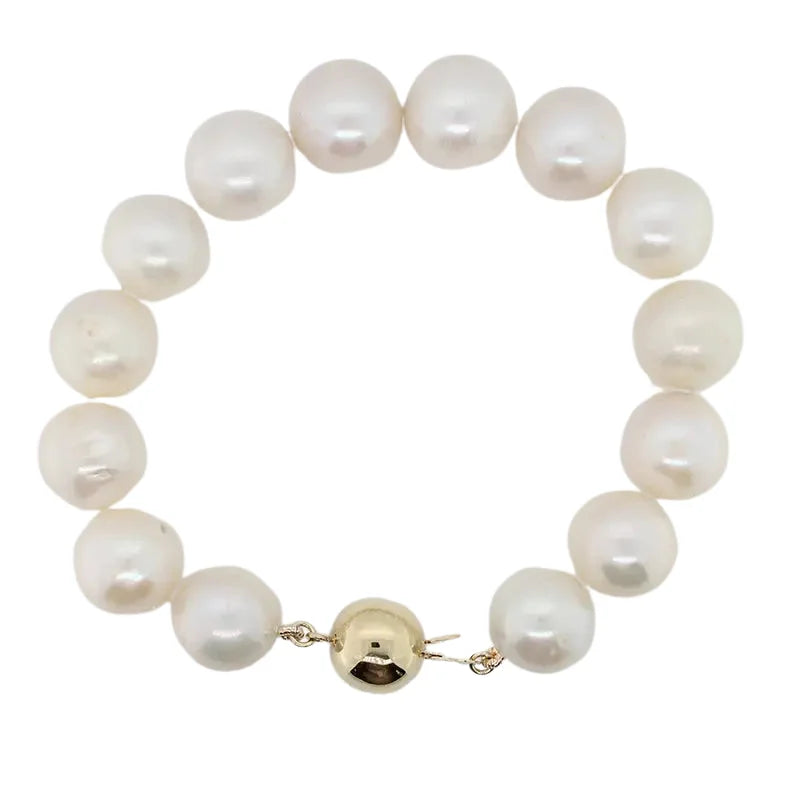 Fresh Water Pearl White 12mm Round Bracelet with. 10mm 9