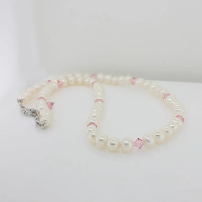 Freshwater 5.5mm Pearl 36cm Necklet with Pink Crystal Spacers with 5cm extender