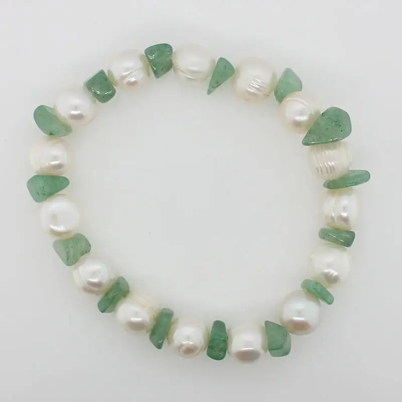 Freshwater Pearl & Indian Jade Elasticised Bracelet