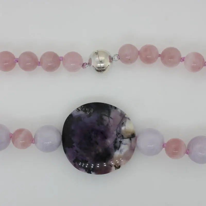Gemstone Necklace, 46cm with 12mm Magnetic Clasp, Opalised Fluorite, Lilac Jade, Rose Quartz