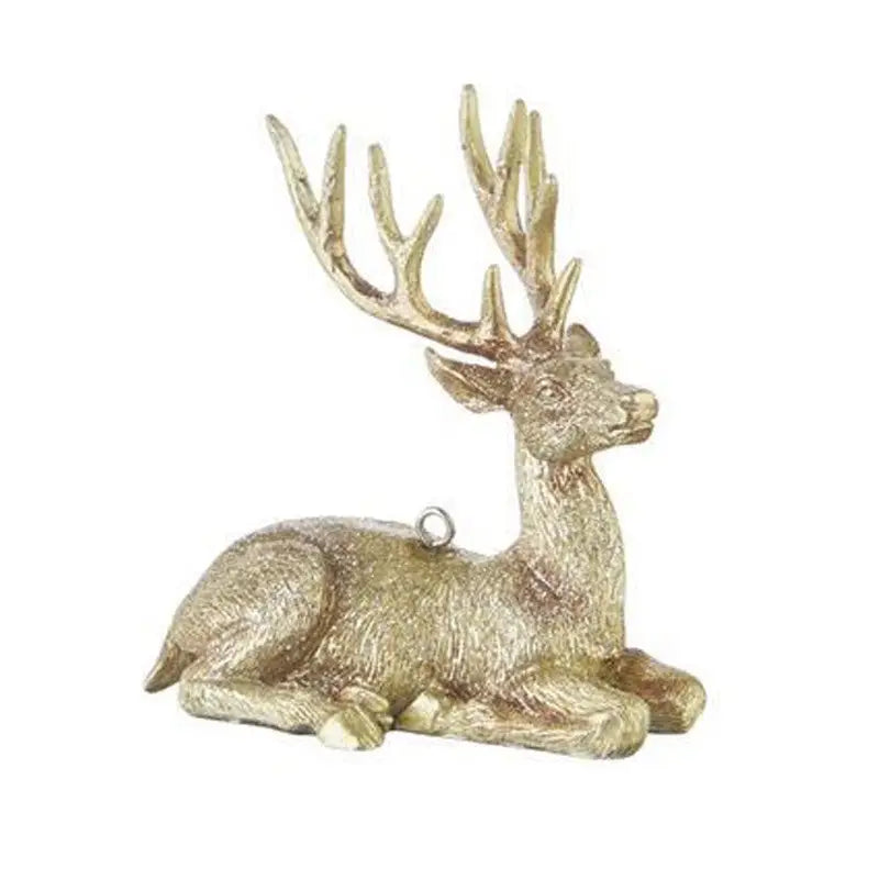 Gold Glitter Deer Sitting Hanging Ornament 14cm / 5.5" 
