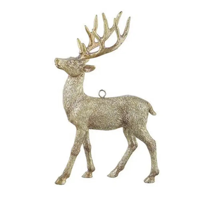 Gold Glitter Deer Standing Hanging Ornament 14cm / 5.5" 