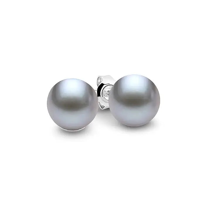 Ikecho Sterling Silver Dyed Grey Round Freshwater Pearl Stud Earrings 5-5.5mm