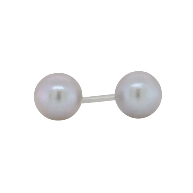 Ikecho Sterling Silver Dyed Grey Round Freshwater Pearl Stud
