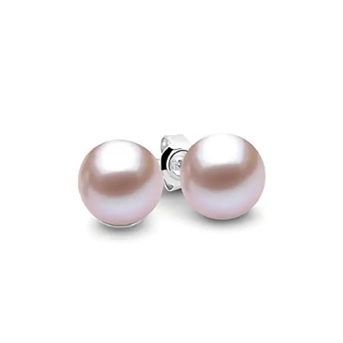 Ikecho Sterling Silver Pink Round Freshwater Pearl Stud