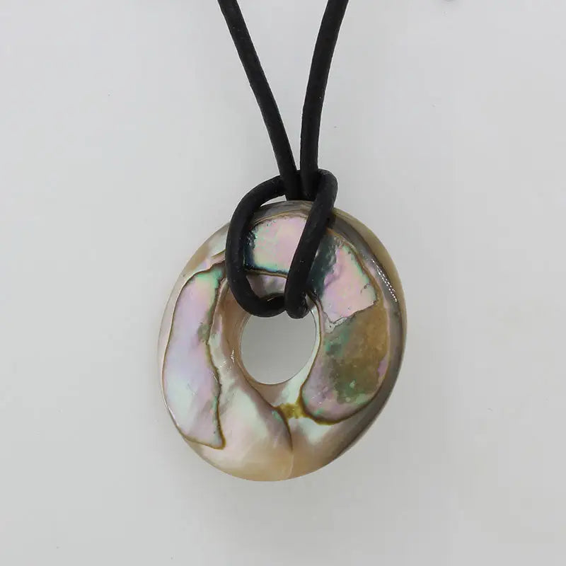 Mother of Pearl Round Pendant on 2mm Black Leather 54cm