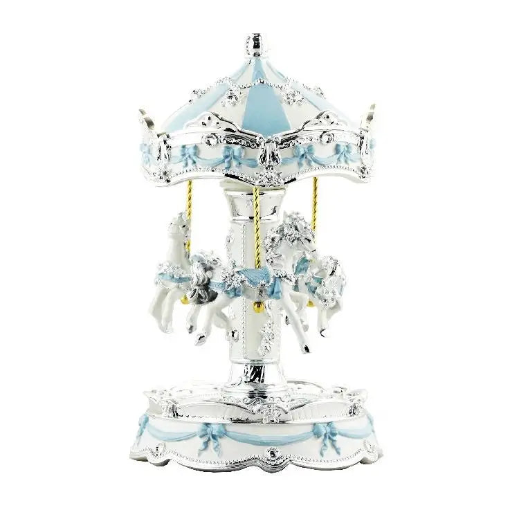 Musical Carousel - Blue, Silver & White with Hoses & Bows