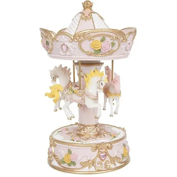 Musical Carousel - Pink & Gold with Horses & Roses SEASPRAY
