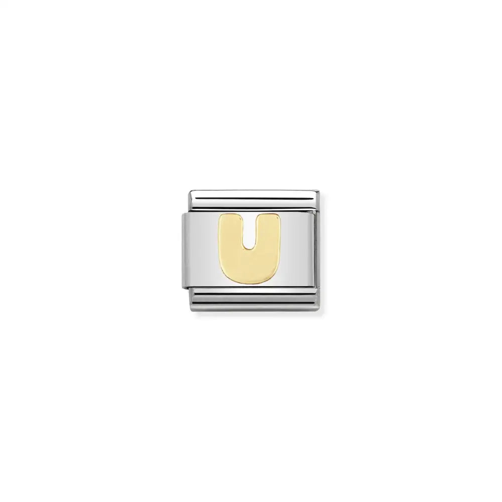 Nomination Classic Composable Letter 'U' Charm Stainless Steel/18k Yellow Gold 