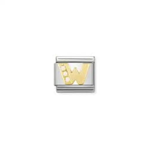 Nomination Classic Composable Letter 'W' Charm Stainless Steel/18k Yellow Gold and Cubic Zirconia