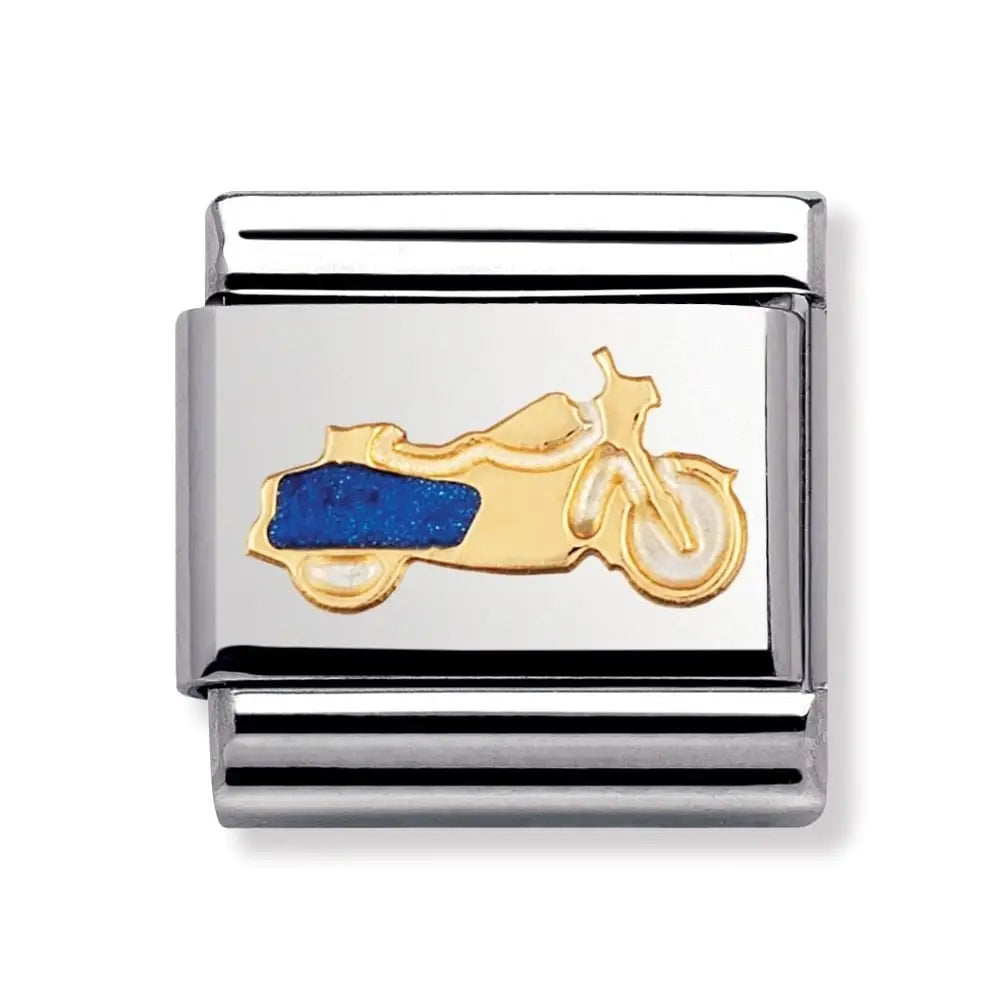 Nomination Classic Composable Motorbike Charm Stainless Steel/18k Yellow Gold and Enamel