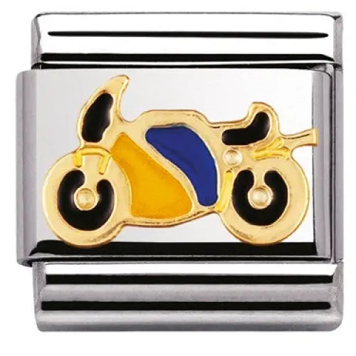 Nomination Classic Composable Motorcycling Charm Stainless Steel/18k Yellow Gold and Enamel