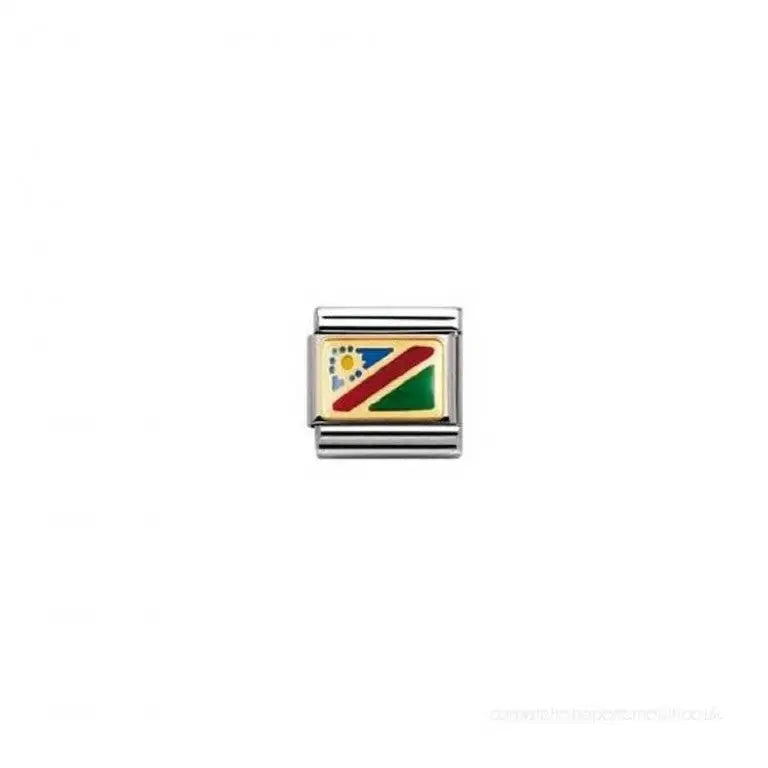 Nomination Classic Composable Namibian Flag Charm Stainless Steel/18k Yellow Gold and Enamel