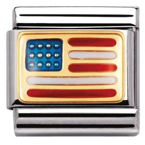 Nomination Classic Composable USA Flag Charm Stainless Steel/18k Yellow Gold and Enamel