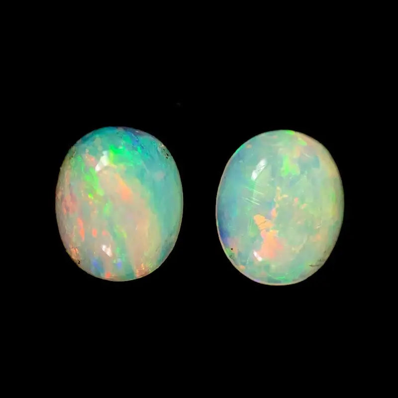 Oval Australian Solid Light Crystal Opal Pair 8.4mm x 6.8mm each 2 = 2.37ct 