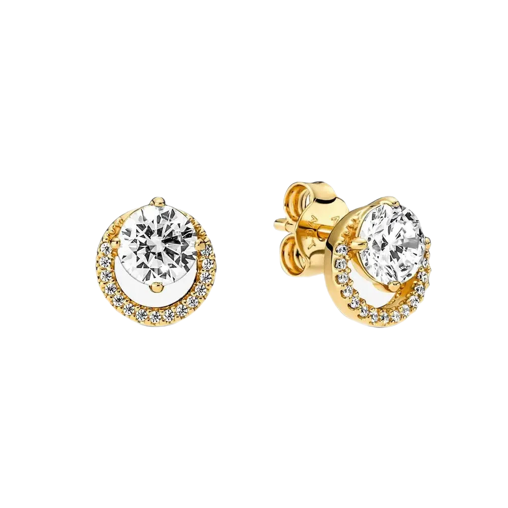 Pandora 14 Carat Gold Plated Stud Earrings with Cubic Zirconia