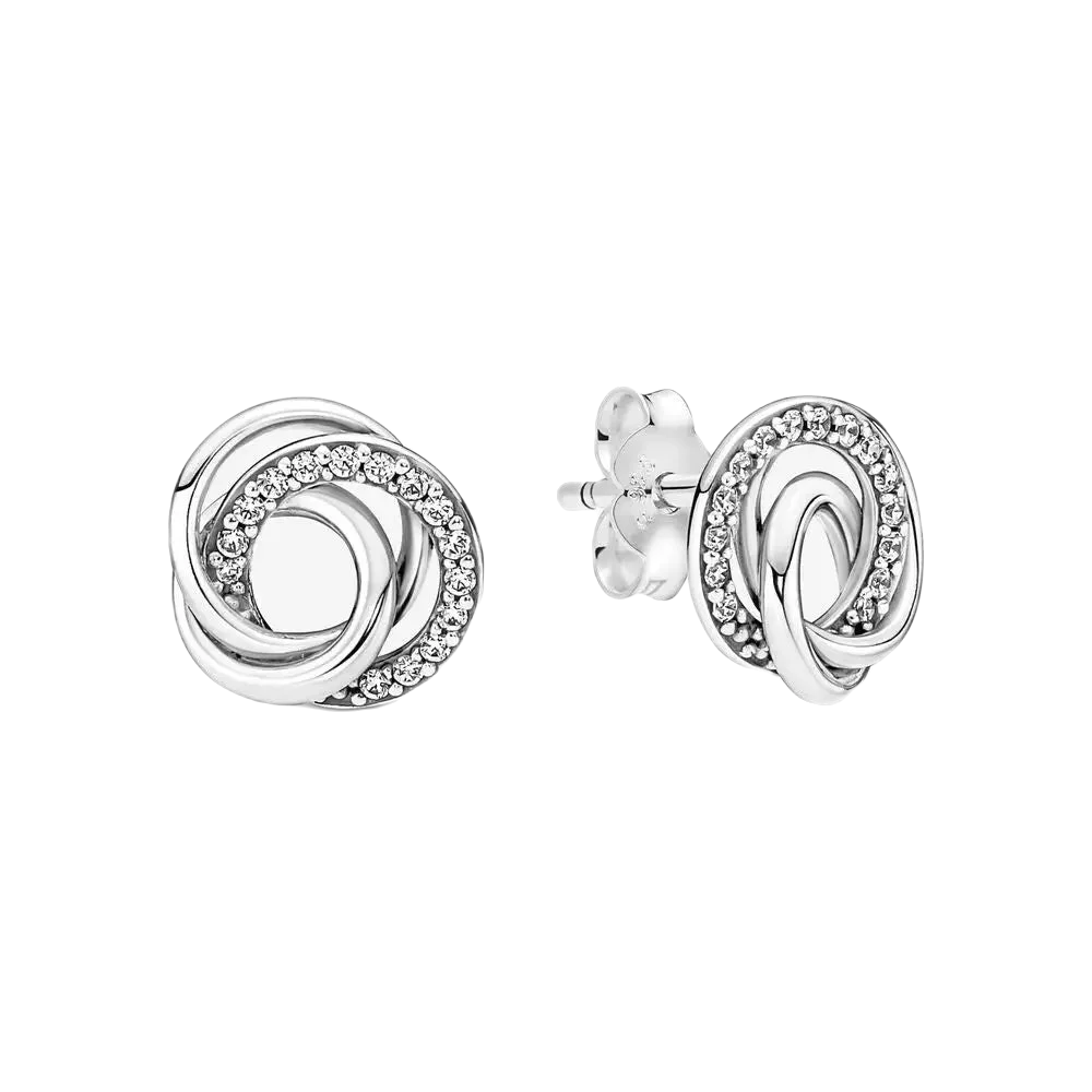 Pandora Encircled Sterling Silver Stud Earrings with Clear Stones