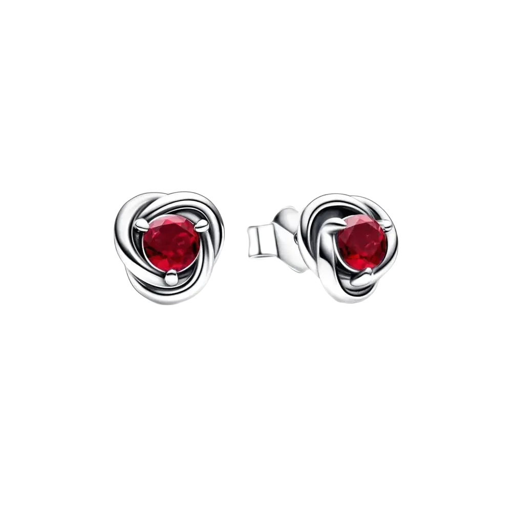 Pandora July Sterling Silver Stud Earrings with True Red Crystal
