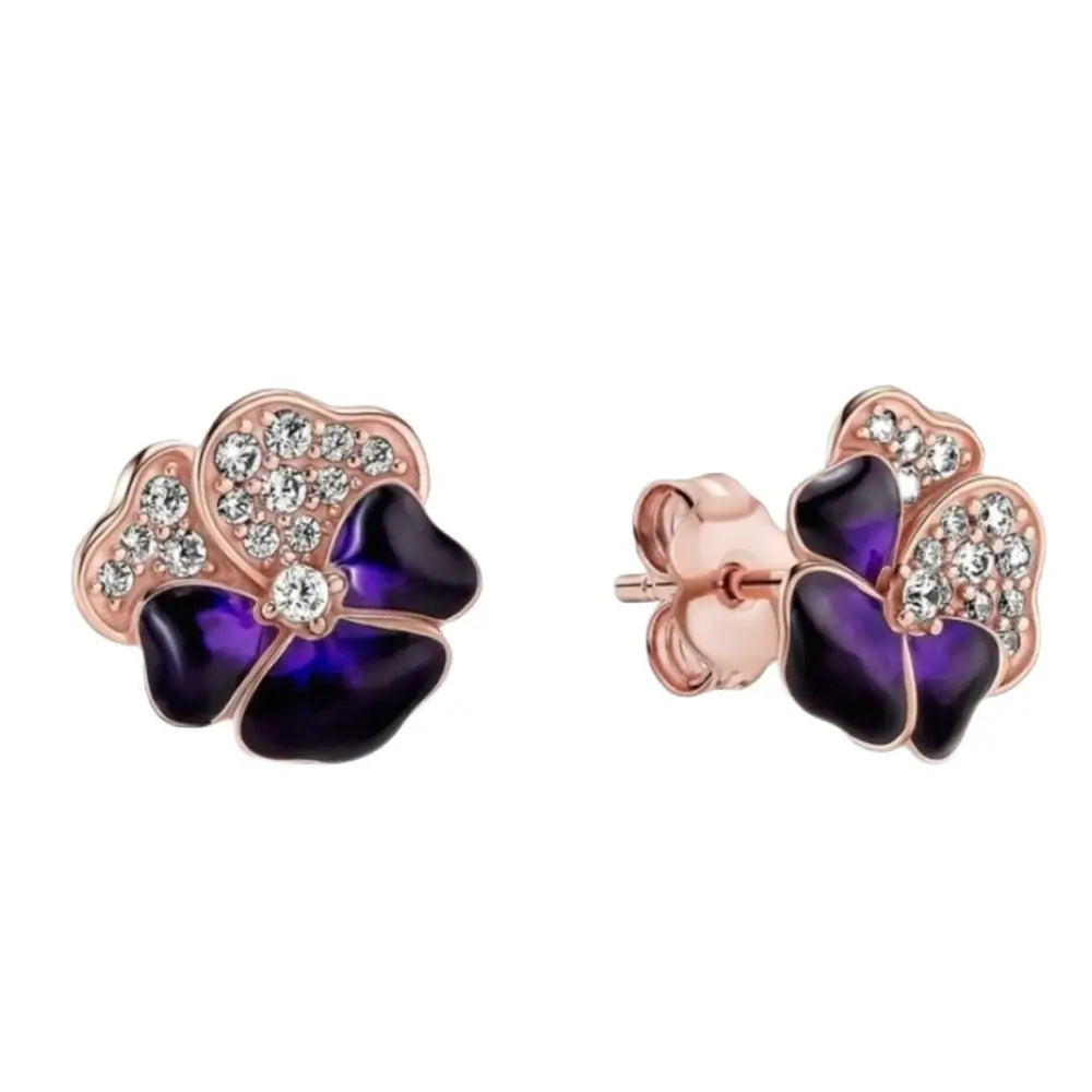 Pandora Rose Gold Plated Cubic Zirconia Pansy Stud Earrings