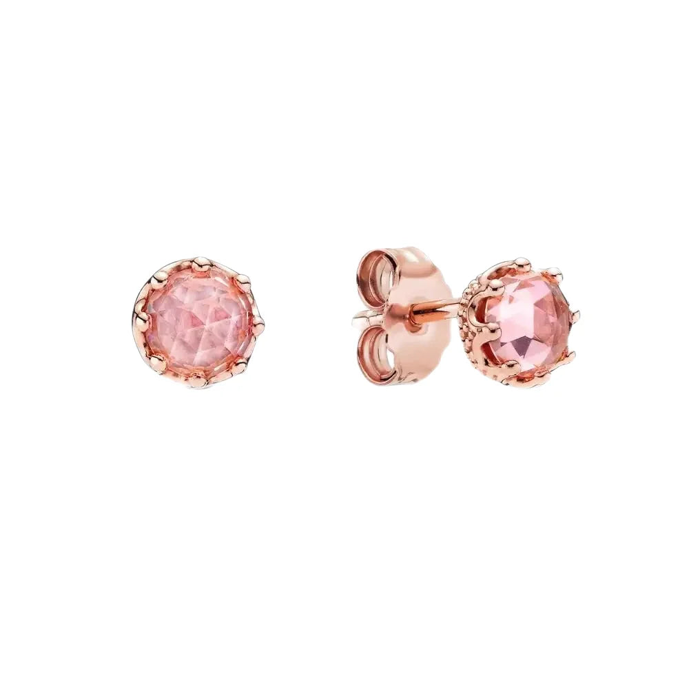 Pandora Rose Gold Plated Pink Sparkling Crown Stud Earrings