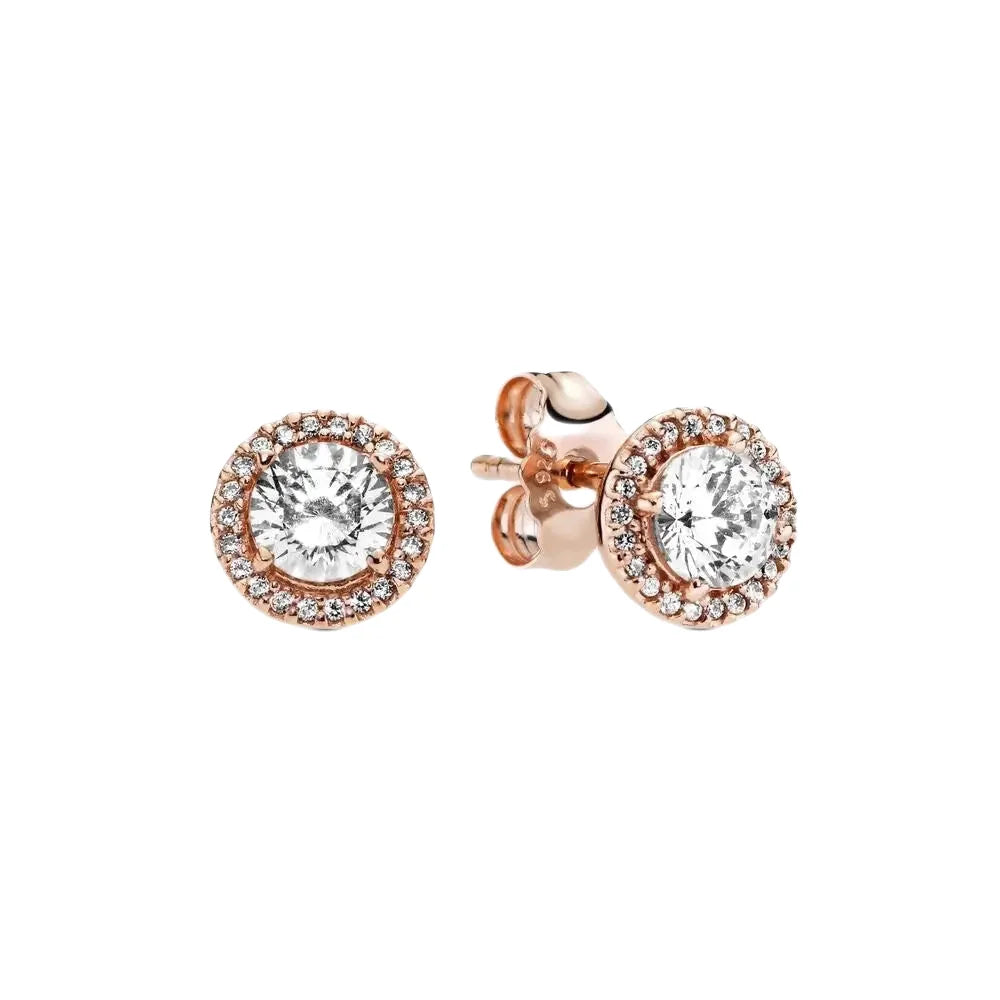 Pandora Rose Gold Plated Round Sparkle Halo Stud Earrings