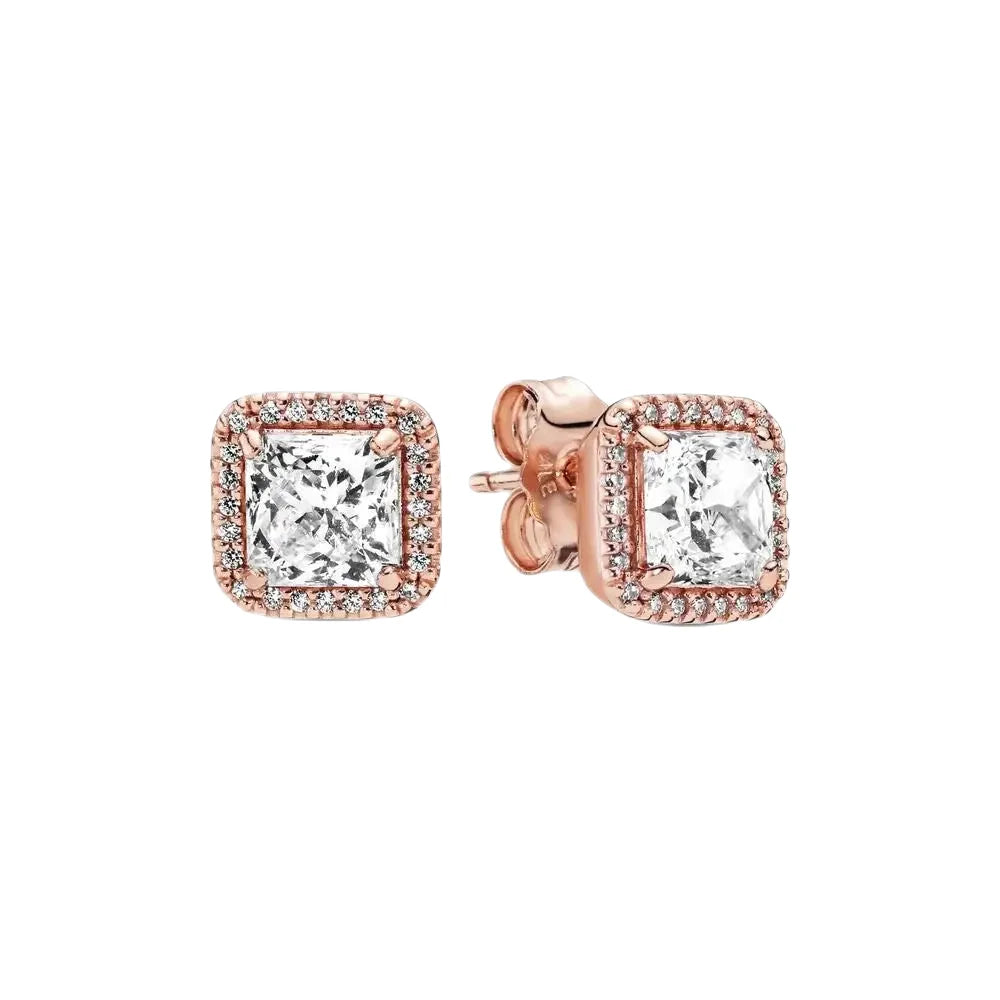 Pandora Rose Gold Plated Square Sparkle Halo Stud Earrings