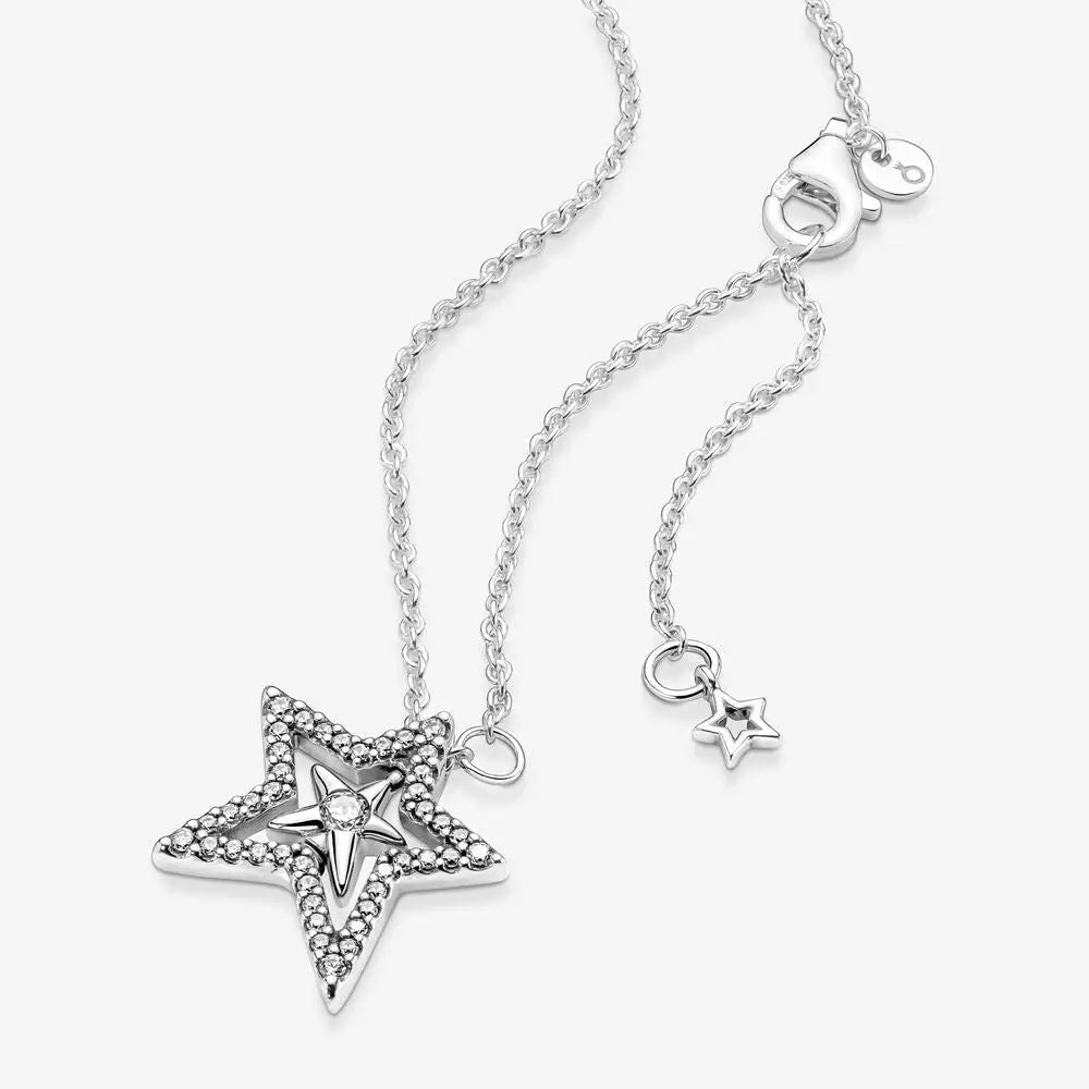 Pandora SS CZ Pavé Asymmetric Star Collier Necklace 45cm