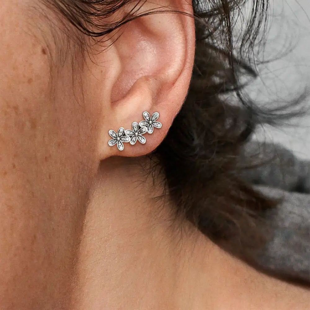 Pandora Sterling Silver Cubic Zirconia Daisy Flower Stud Earrings