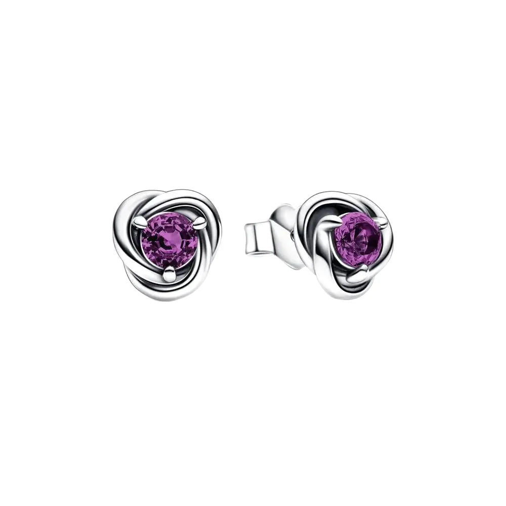 Pandora Sterling Silver Feb Stud Earrings with Sweet Grape