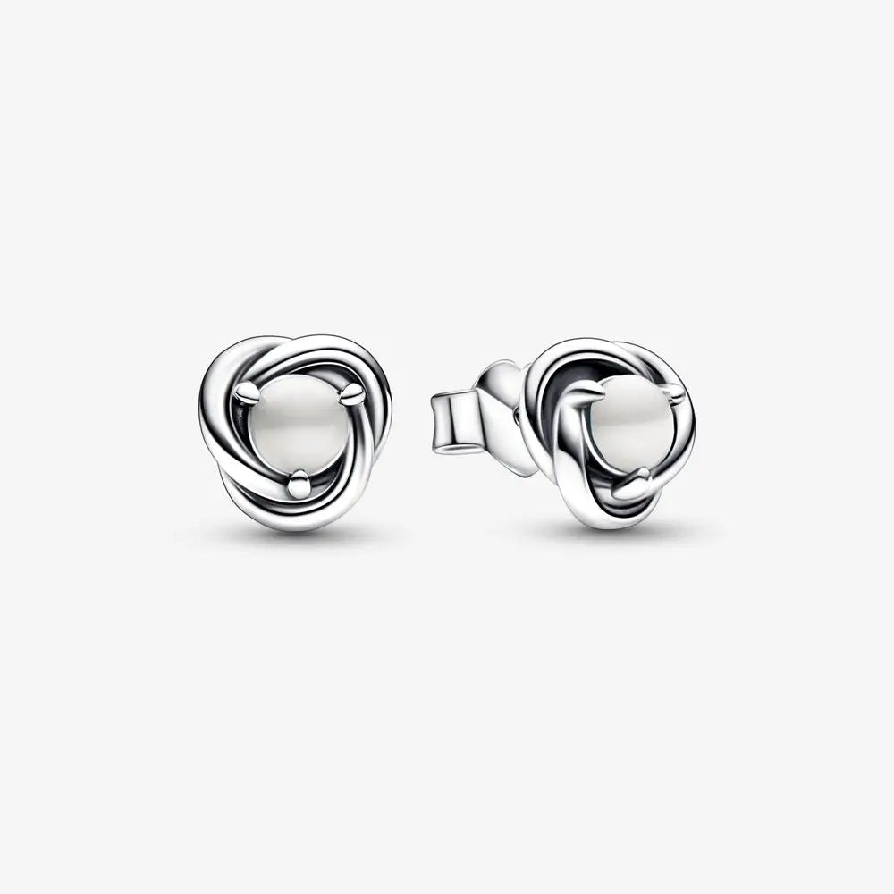 Pandora Sterling Silver June Stud Earrings with White Bioresin