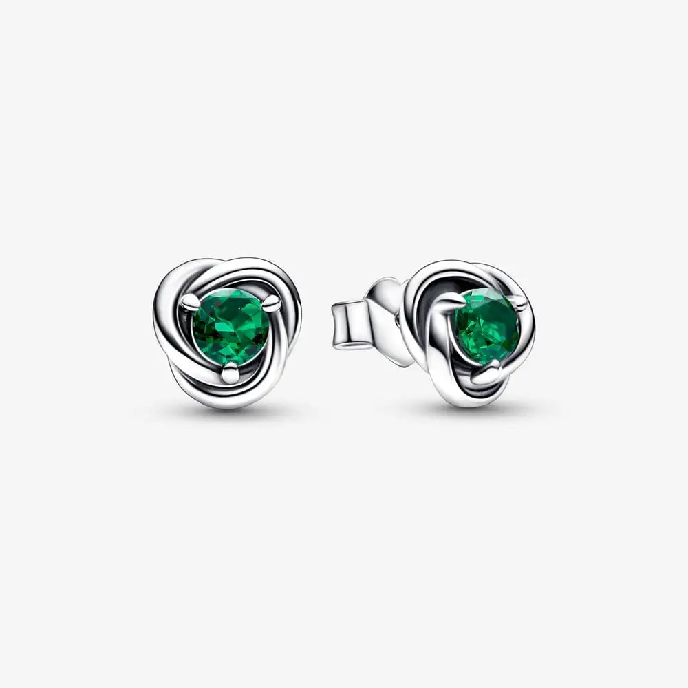 Pandora Sterling Silver May Stud Earrings with Royal Green Crystal