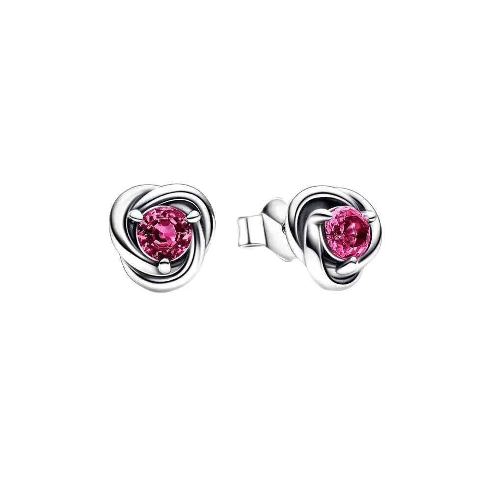 Pandora Sterling Silver Oct Stud Earrings with Phlox Pink