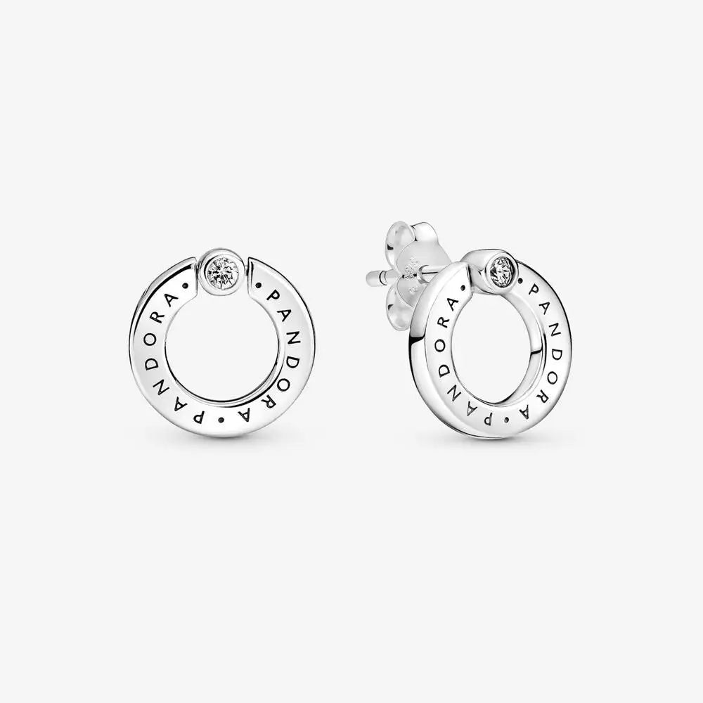 Pandora Sterling Silver Pavé & Logo Circle Reversible Stud Earrings