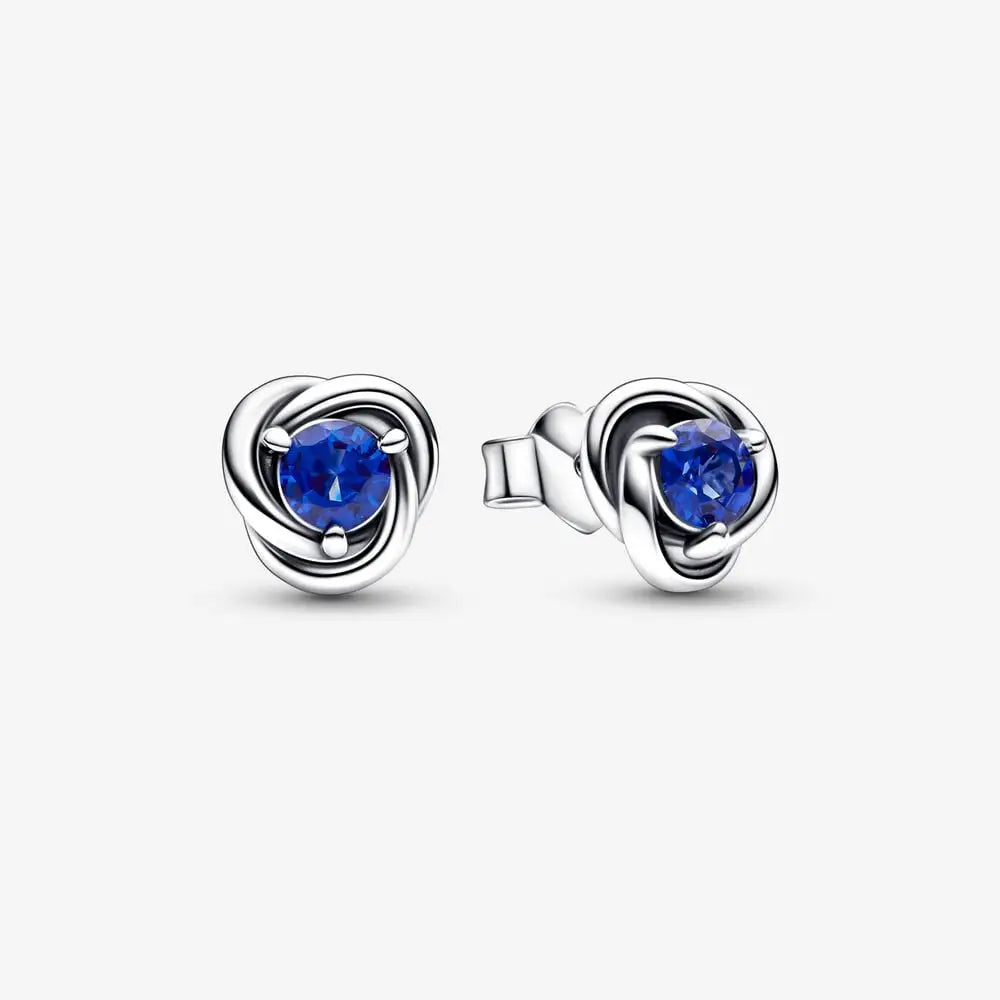 Pandora Sterling Silver September Stud Earrings with Princess Blue Crystal