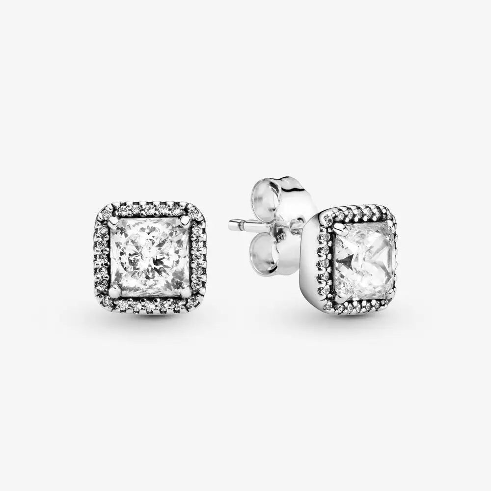 Pandora Sterling Silver Square Sparkle Halo Stud Earrings