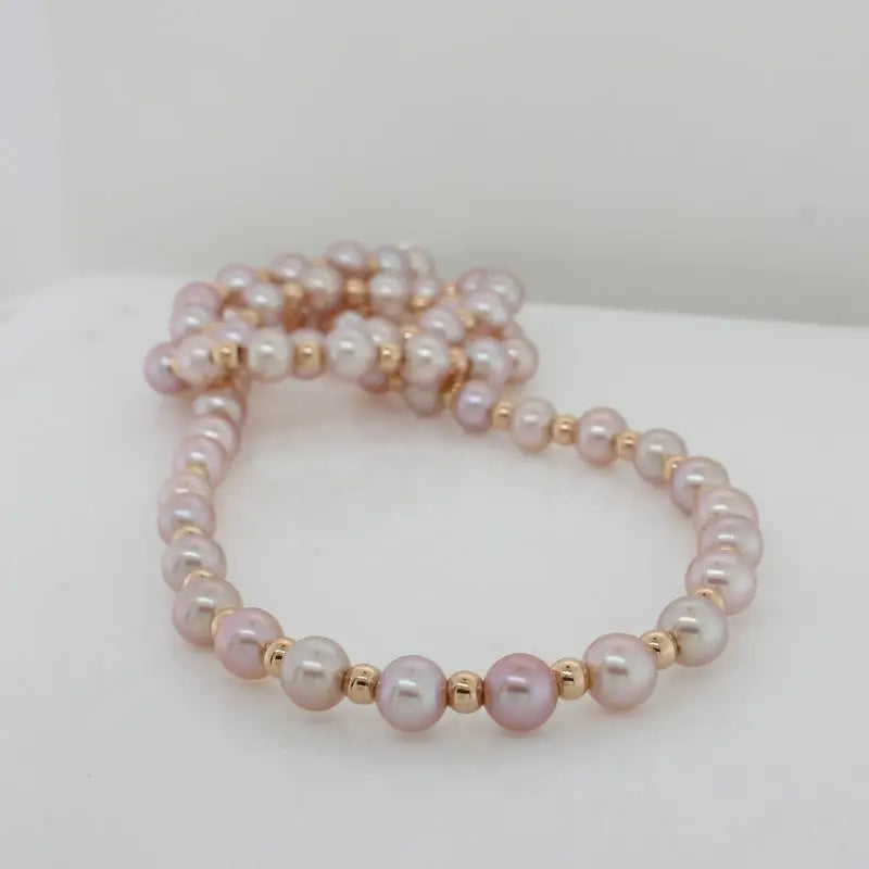 Pink Freshwater Pearl 5.00mm to 5.5mm 45cm Necklace - Rolled Gold Rose Gold Spacers and Parrot Clasp