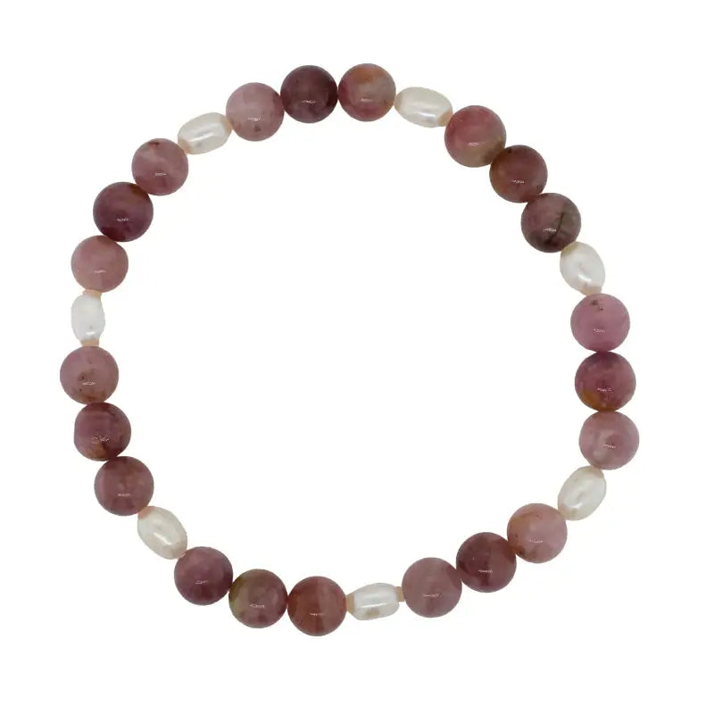 Pink Tourmaline and Pearl Elastic Bracelet - 20cm 