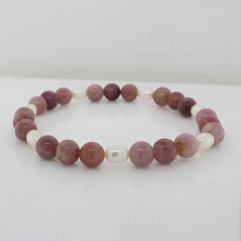 Pink Tourmaline and Pearl Elastic Bracelet - 20cm 