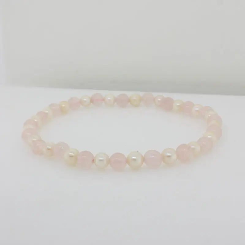 Rose Quartz and Pearl Elastic Bracelet  - alternate 5mm round rose quartz and pearls 