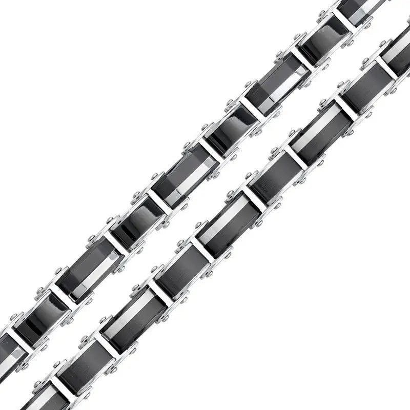 Silver and Black IP Plated Stainless Steel Double Sided Bracelet
