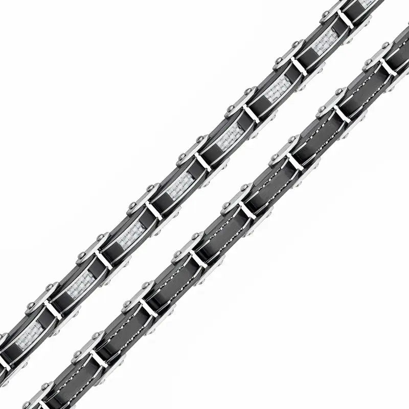 Silver and Black IP Plated Stainless Steel White Carbon Fiber Double Sided Bracelet 2