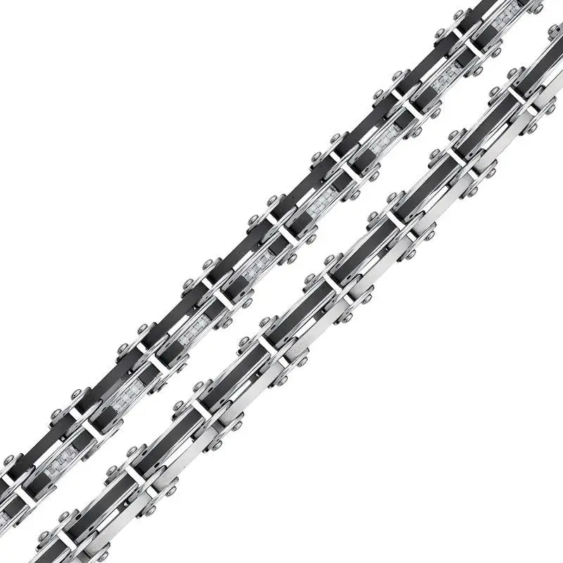 Silver and Black IP Plated Stainless Steel White Carbon Fiber Double Sided Bracelet