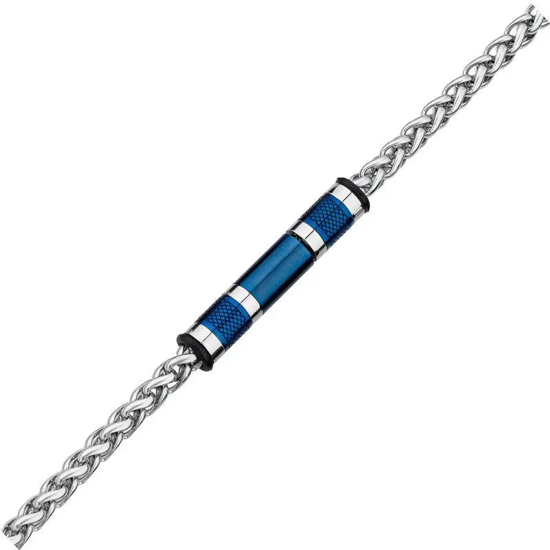 Silver and Blue Plated Stainless Steel Spiga with Tube Bracelet