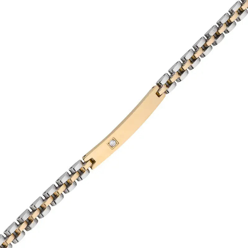 Silver and Gold Plated Stainless Steel ID Bracelet with a CZ
