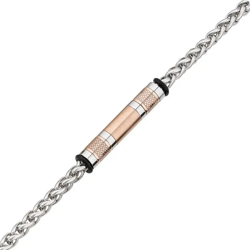 Silver and Rose Plated Stainless Steel Spiga with Tube Bracelet