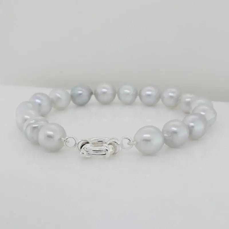 Silver South Sea Pearls Bracelet, knotted - 17 x 9/9.5mm Pearls with Sterling Silver Euro Bolt Ring Clasp