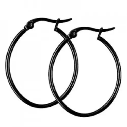 Stainless Steel 1.5mm Tube 30 x 28mm Black ION Plated Oval Hoop Earrings 