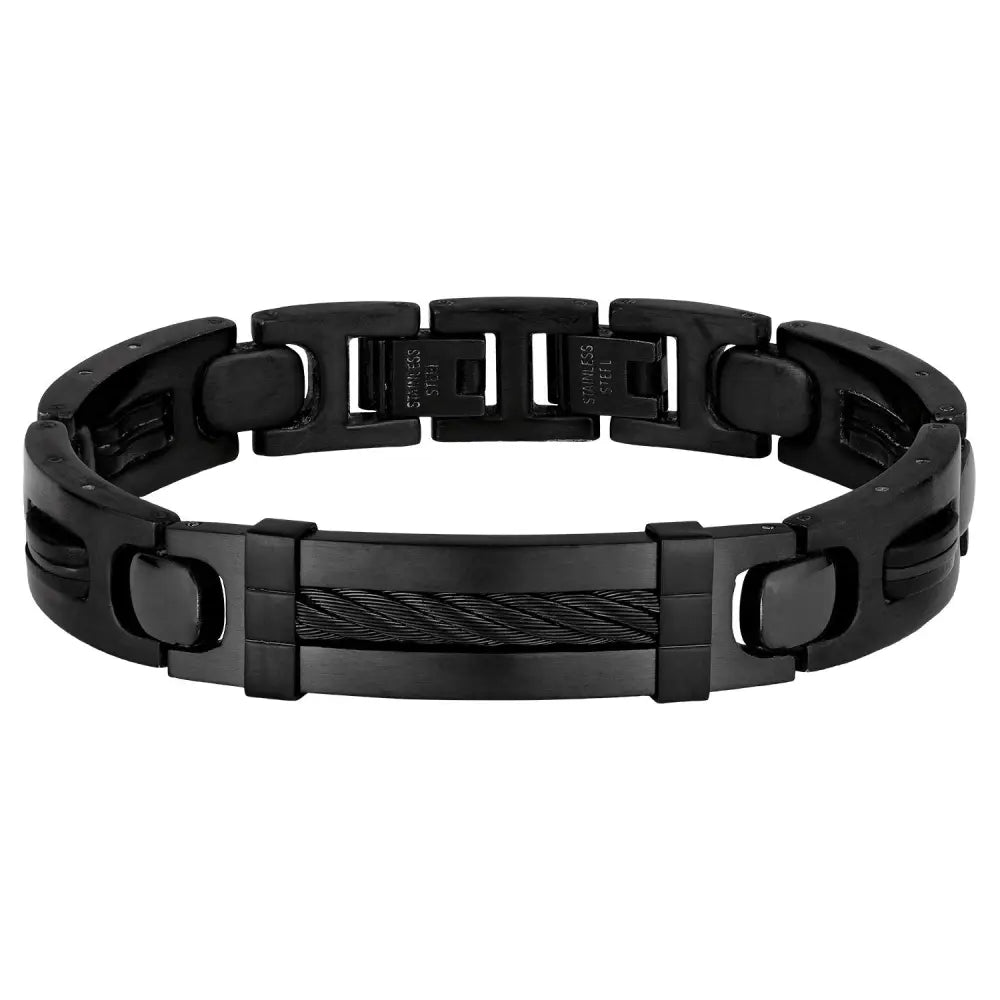 Stainless Steel 12mm Black Ion Plating 22cm Mens Bracelet 