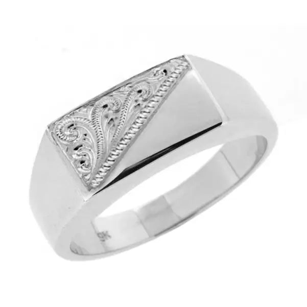 Sterling Siilver Embossed Polished Flat Top Gents Ring